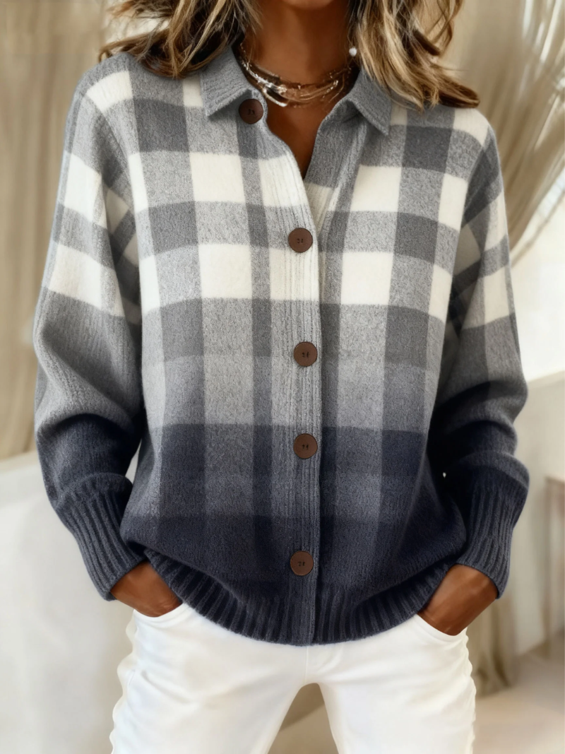 Agnes | Gray Ombre Plaid Button Cardigan