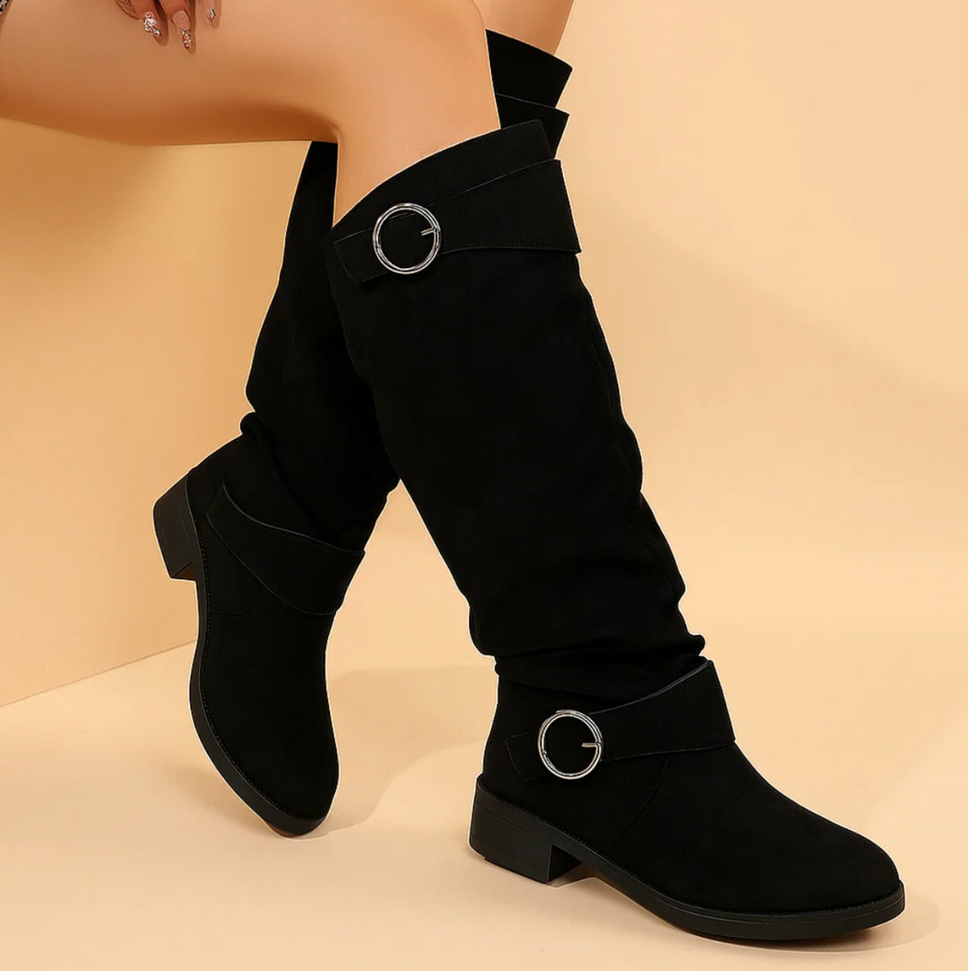 Suede Buckle Boots