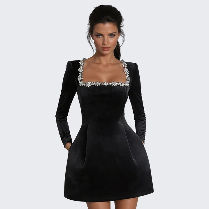 Véronique | Embellished Velvet Mini Dress