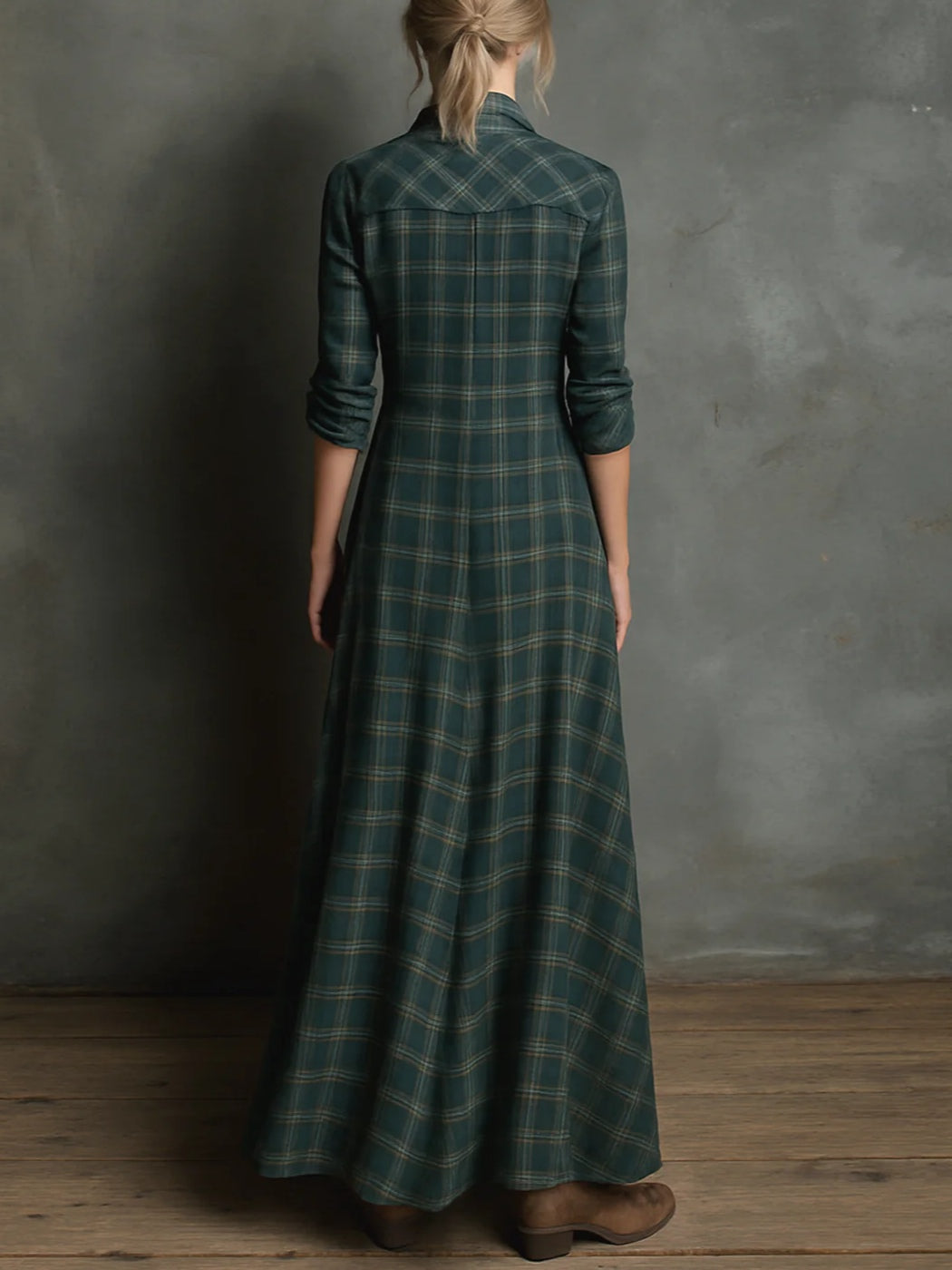 Savannah | Green Plaid Button-Down Western Dress