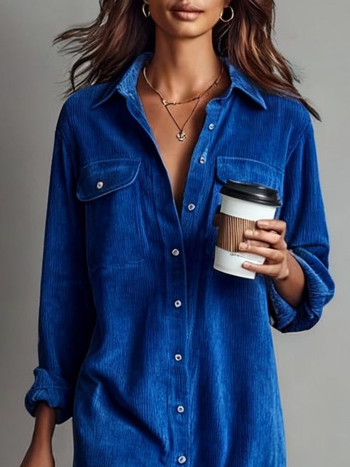 Avery | Corduroy Midi Dress with Chest Pockets