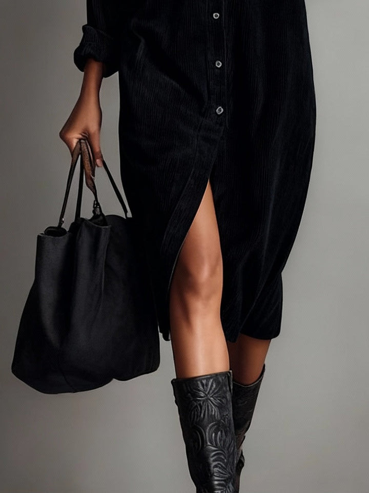 Avery | Corduroy Midi Dress with Chest Pockets