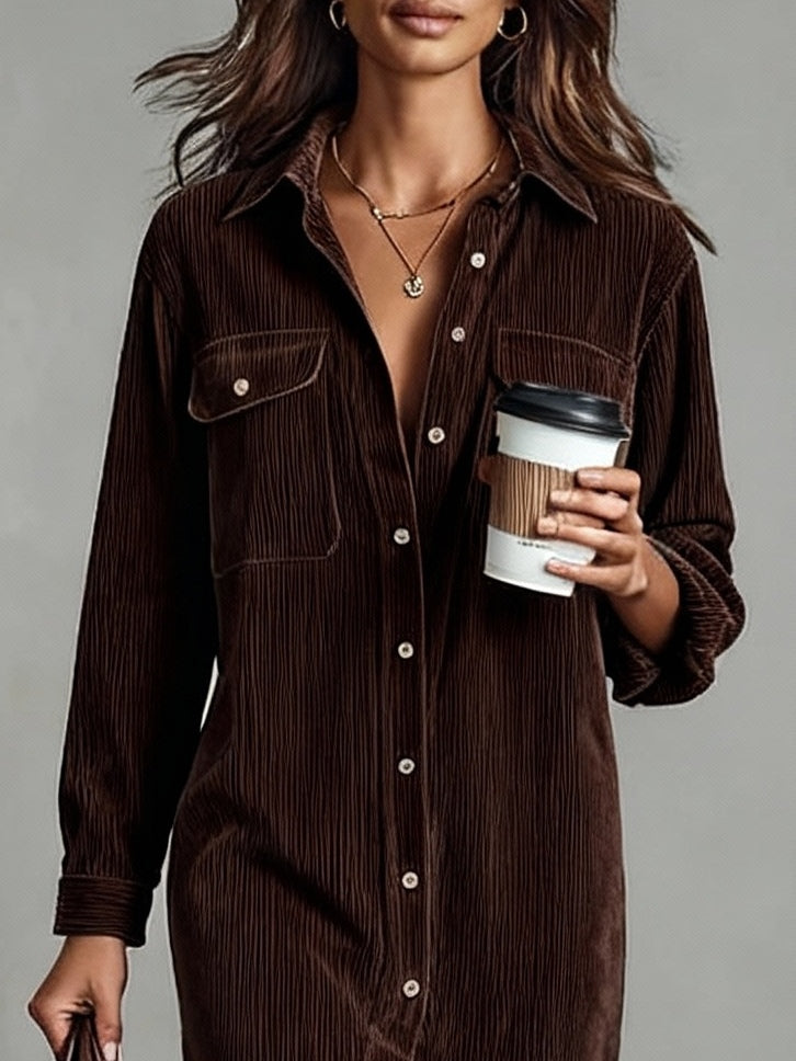 Avery | Corduroy Midi Dress with Chest Pockets