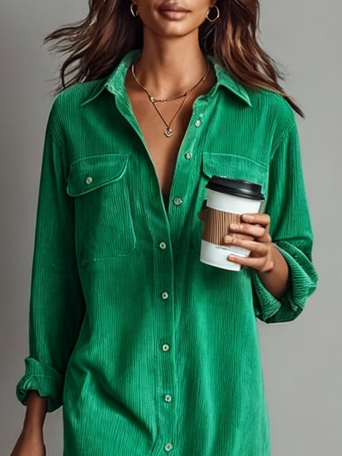 Avery | Corduroy Midi Dress with Chest Pockets