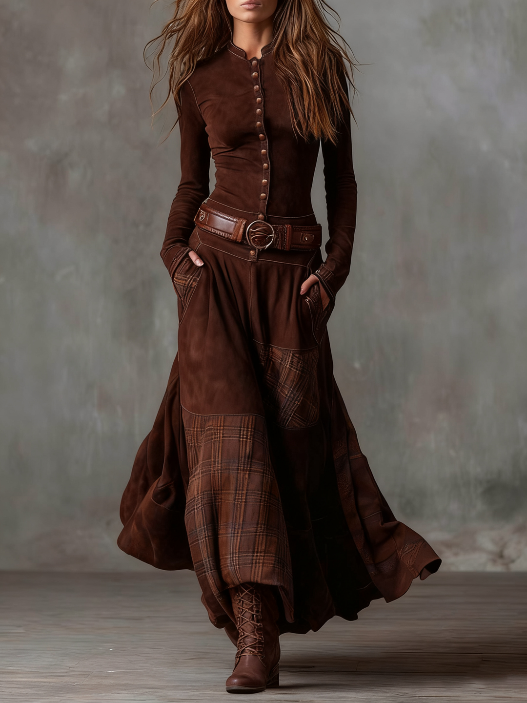 Isabelle | Suede maxi dress with belt