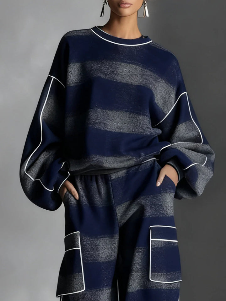 Black and Grey Plaid Colour-blocked Sweatshirt and Casual Pants Two-piece set